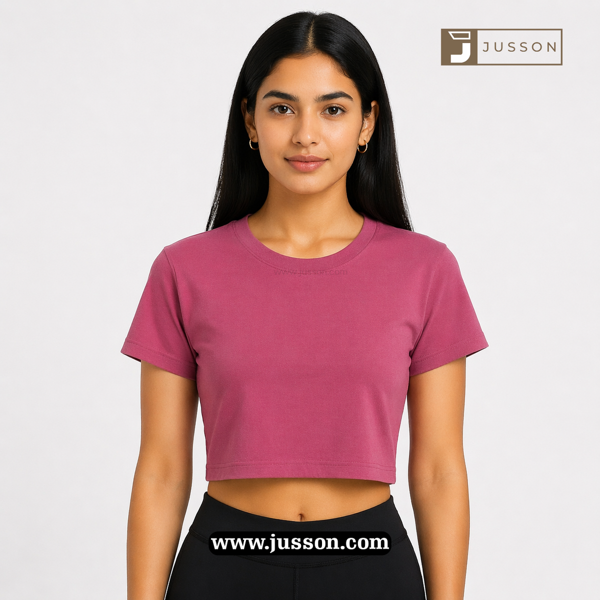 Women’s Solid Mauve Pink Round Neck Half Sleeve Crop Top