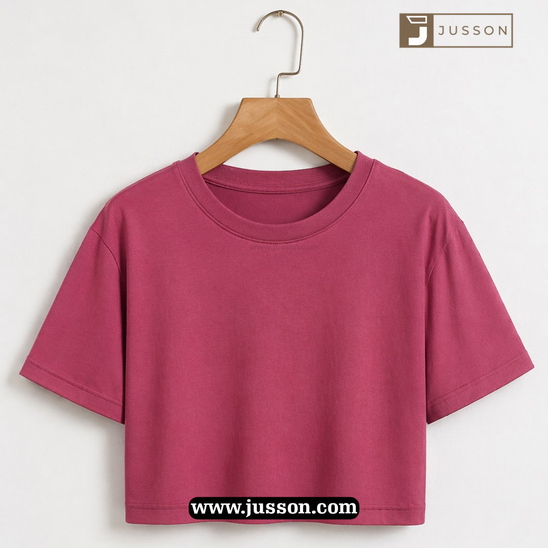 Women’s Solid Mauve Pink Round Neck Half Sleeve Crop Top