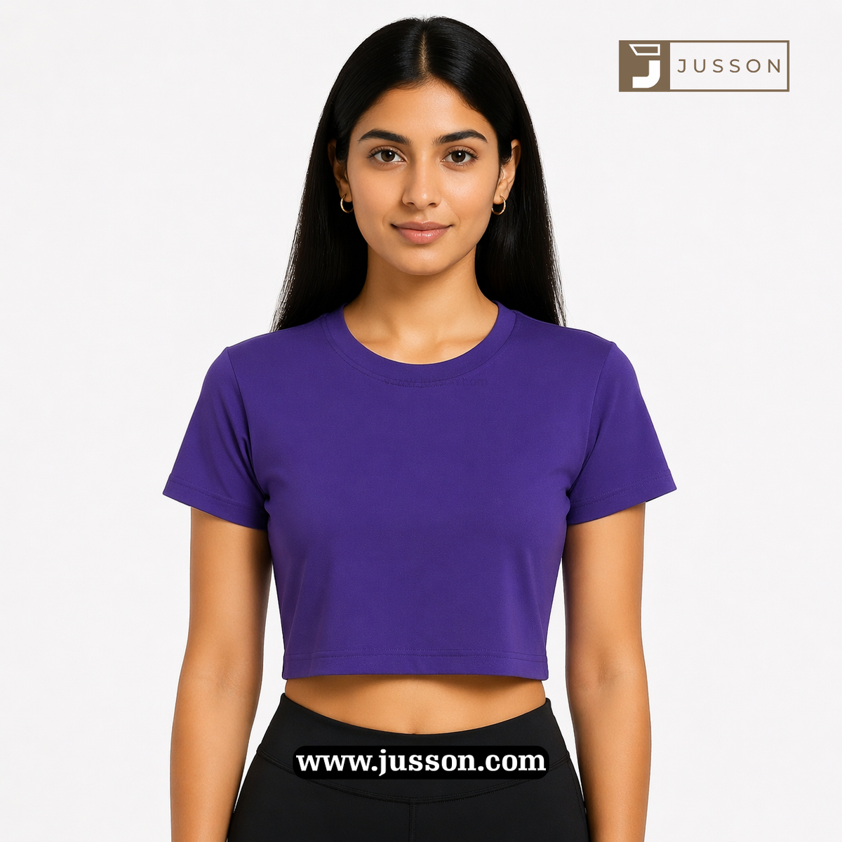 Women’s Solid Purple Round Neck Half Sleeve Crop Top