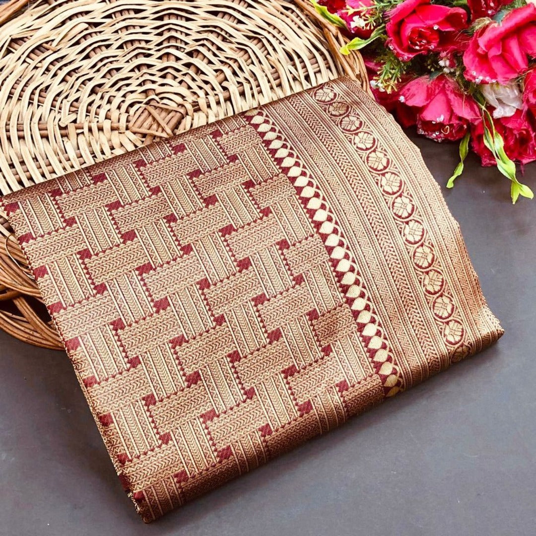 Red And Cream Weaving Silk Saree