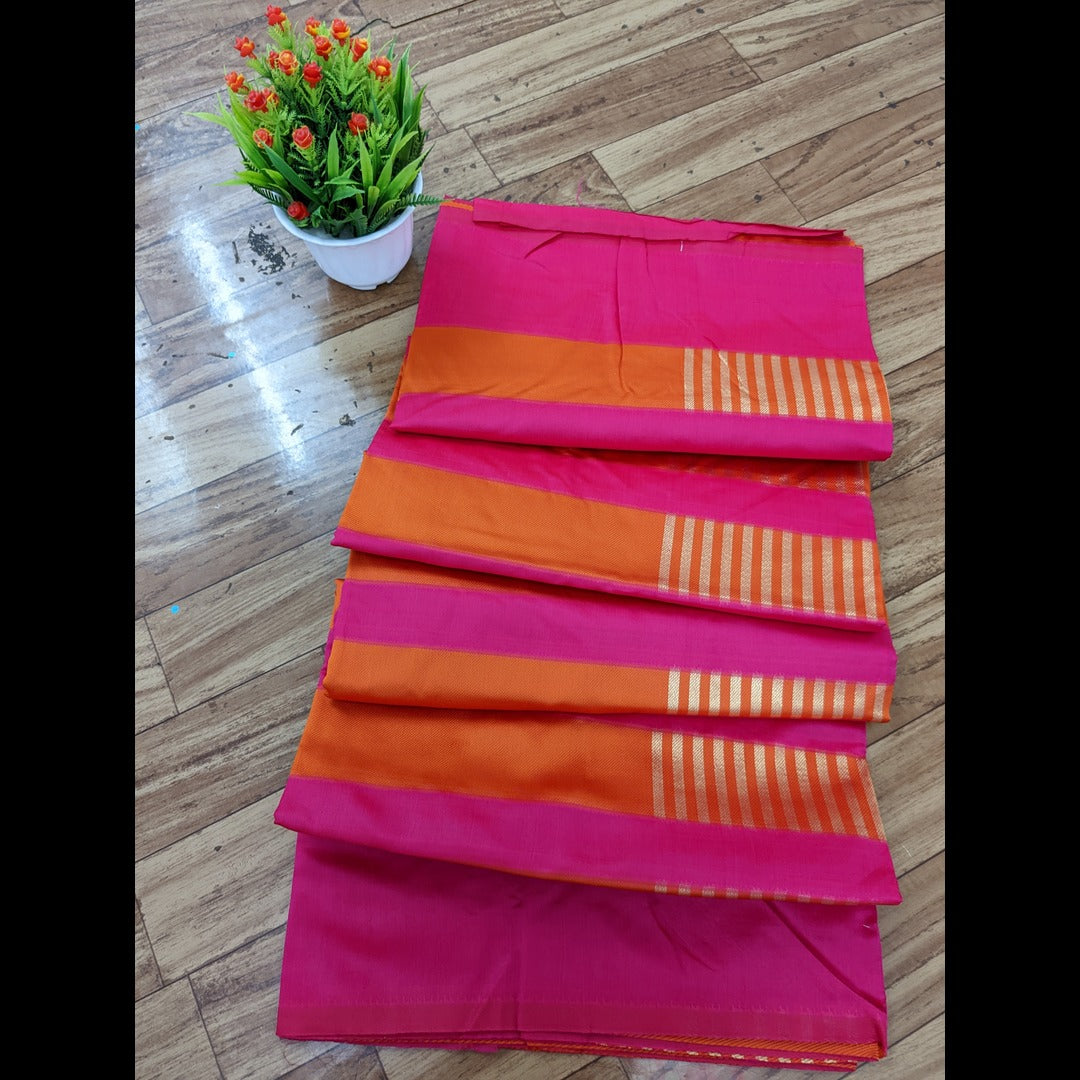 Pink And Orange Combination Silk Saree