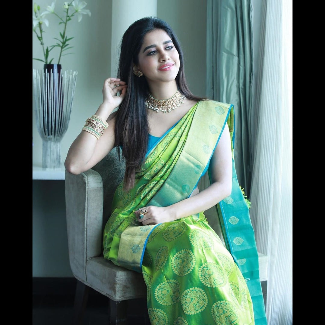 Parrot Green Soft Silk Saree For Women