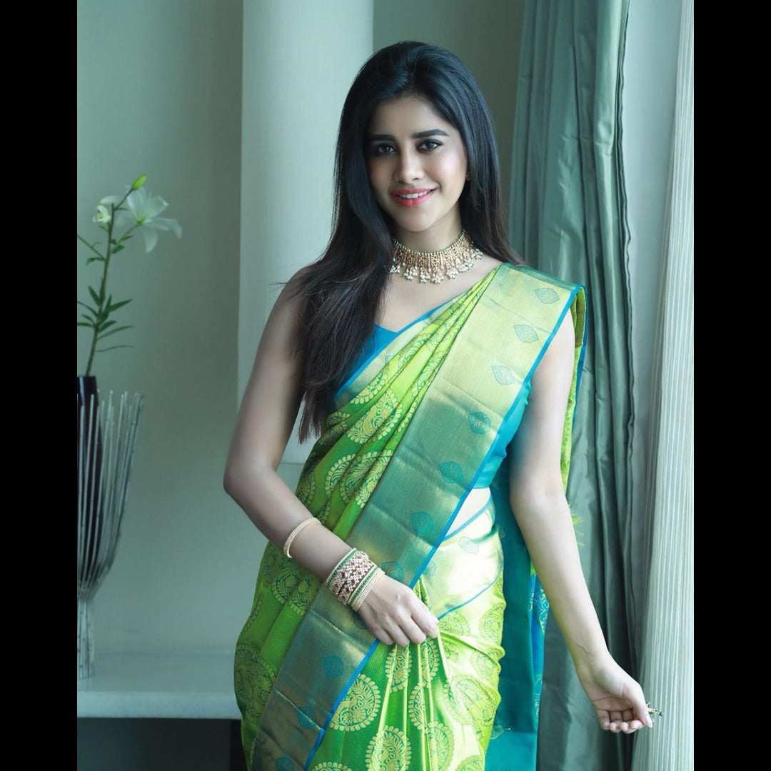 Parrot Green Soft Silk Saree For Women