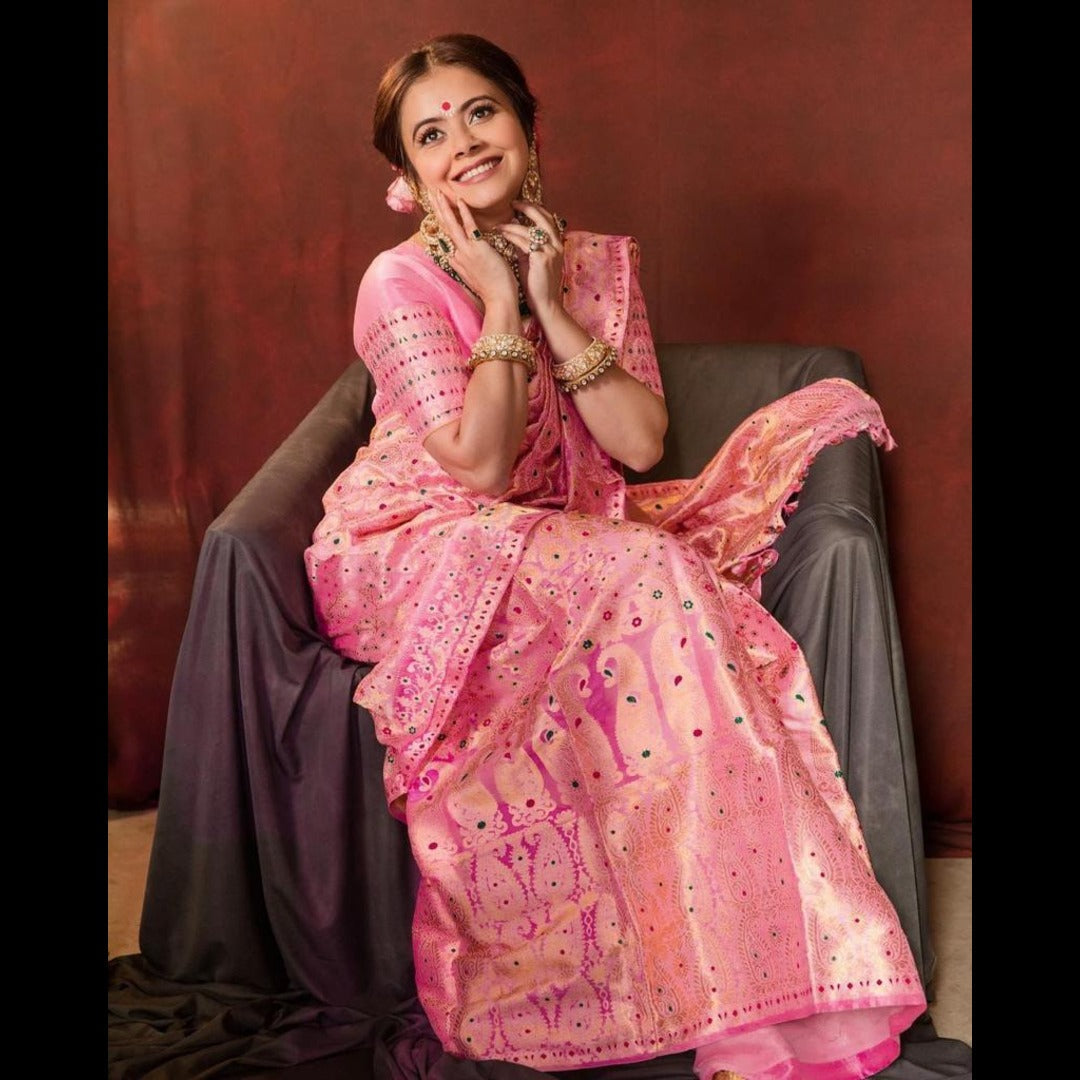 Baby Pink Weaving Silk Saree