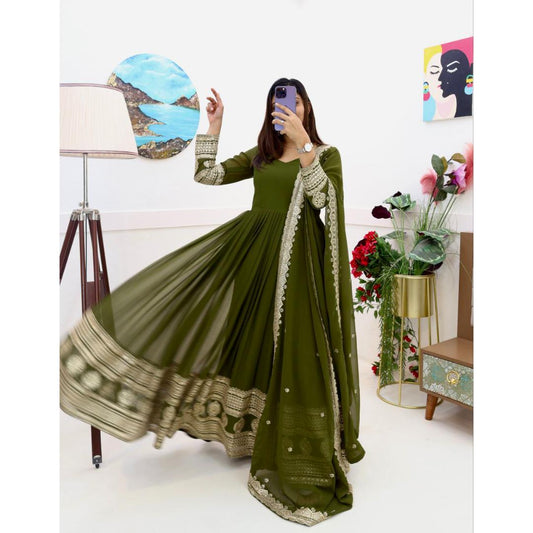 Mahendi Green Embroidery Worked Designer Anarkali Suit Set