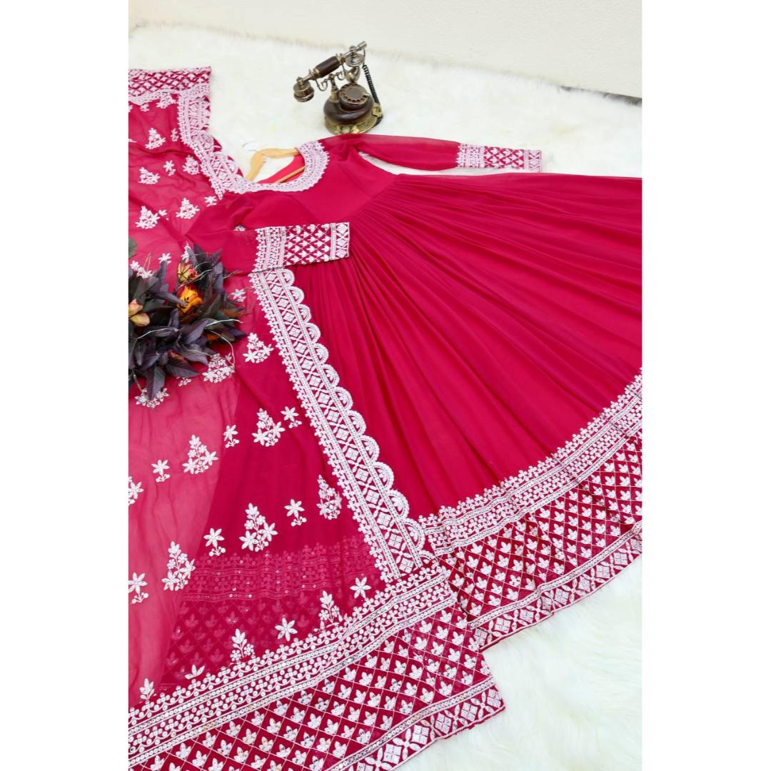 Rani Pink Embroidery Designer Anarkali Set