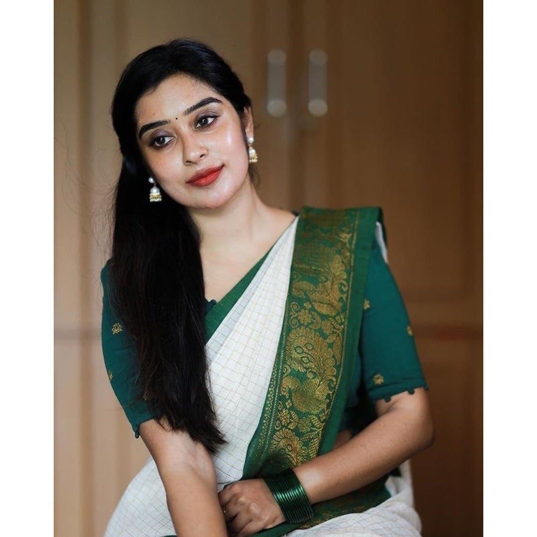Unnati Silks Off-White Woven Saree With Blouse